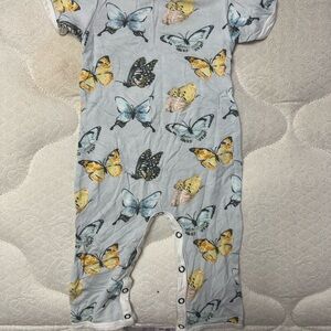 Milkbarn Butterfly Print Kids Footie - Blue and Yellow